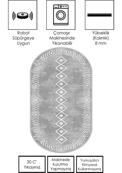 Makinede Yıkanabilir Kaymaz Taban Leke Tutmaz Oval Salon Halısı Mutfak Halısı ve Yolluk