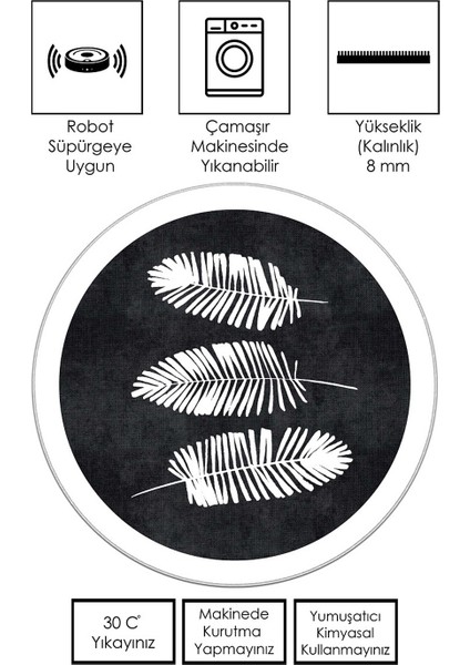 Makinede Yıkanabilir Kaymaz Taban Leke Tutmaz Yuvarlak Salon Halısı ve Mutfak Halısı