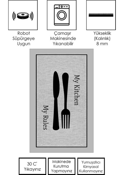Makinede Yıkanabilir Kaymaz Taban Leke Tutmaz Mutfak Halısı ve Mutfak Yolluk