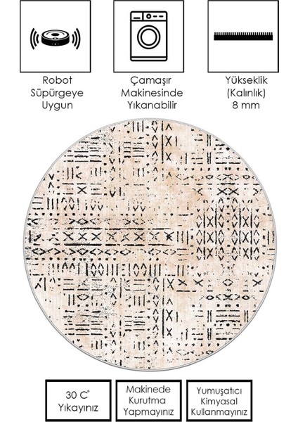 Makinede Yıkanabilir Kaymaz Taban Leke Tutmaz Yuvarlak Salon Halısı ve Mutfak Halısı