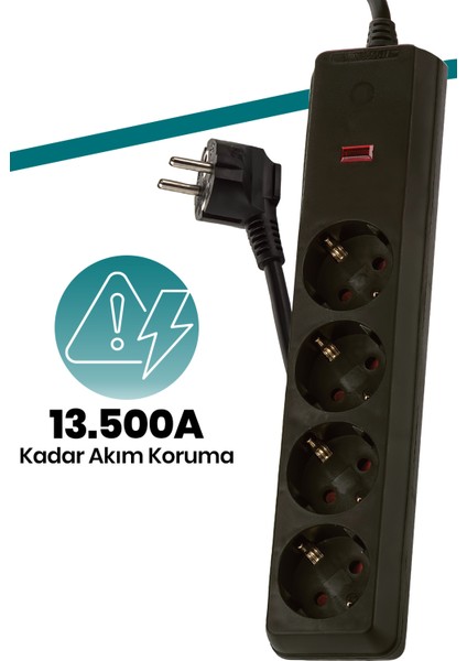 Sp-404 3 Metre 4 Yollu Akım Korumalı Priz