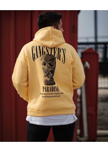 Büyük Beden Kapüşonlu Ganster's Baskılı Tam Kışlık Oversize Erkek Sweatshirt
