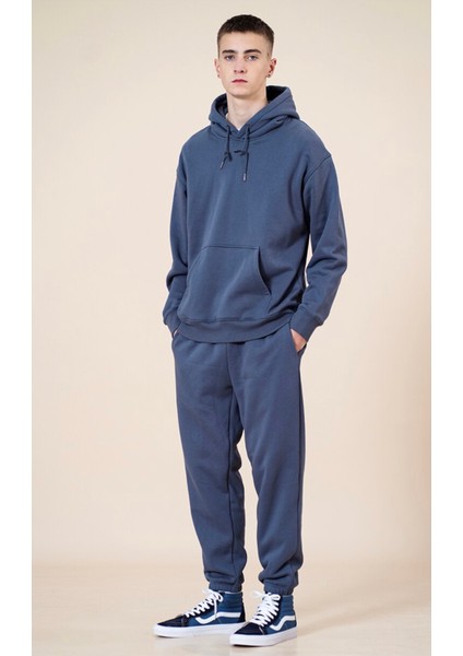 Büyük Beden Kapüşonlu %100 Pamuk 3iplik Oversize Tam Kışlık Erkek Eşofman Takımı