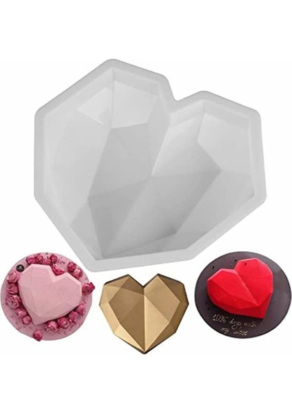 Silikon Büyük Kristal Kalp Şekilli Pasta Kek Çikolata Kalıbı Geometrik Kalıp