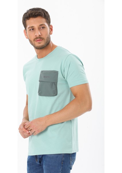 Erkek Garnili Cep Nakışlı Bisiklet Yaka T-Shirt modelleri