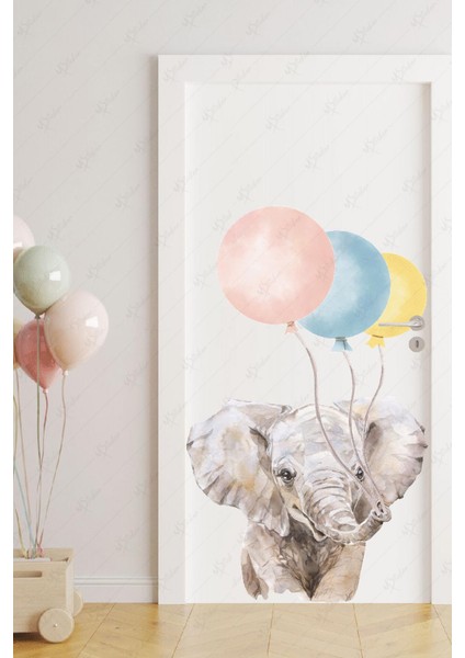 Sevimli Fil ve Balonlar Cam Duvar Kapı Sticker Seti, Bebek Çocuk Odası Sticker