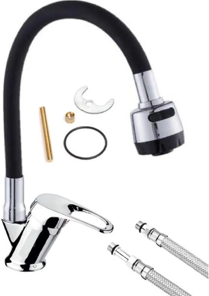 Siyah Krom 2 Fonksiyonlu Kıvrılabilir Esnek Hareketli Borulu Mutfak Bataryası Musluğu Bükülebilir Borulu Mutfak Bataryası fiyatları