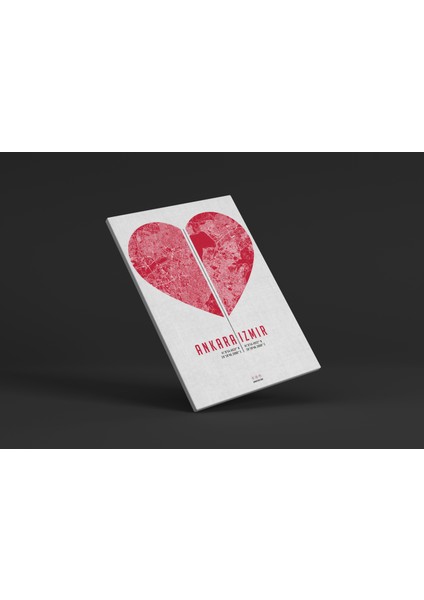 Sevgililer Günü Özel Ankara&izmir Kalpli 50X70 cm Şehir Haritası Kanvas Tablo