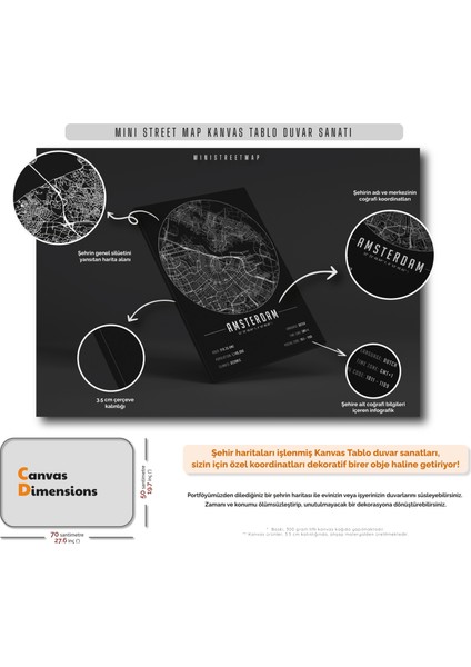 Sevgililer Günü Özel Ankara&izmir Kalpli 50X70 cm Şehir Haritası Kanvas Tablo fiyatları