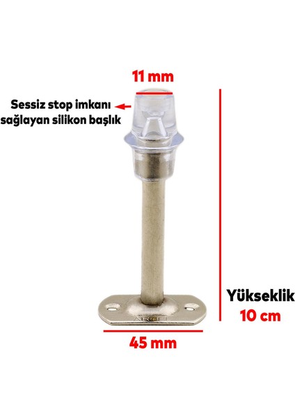 Kapı Stoperi Tamponu 10 cm Krom Metal Vidalı Kapı Stopu Silikonlu