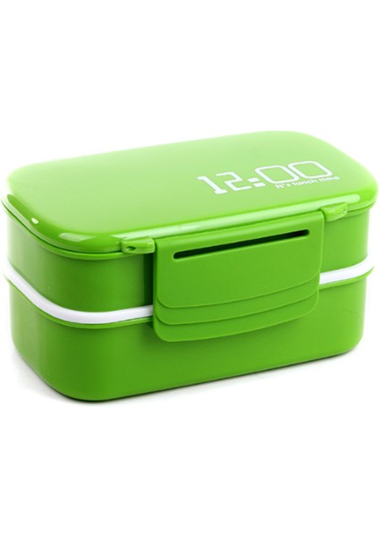 Büyük Kapasiteli 1400ML Çift Katmanlı Plastik Öğle Yemeği Kutusu 12:00 Mikrodalga Fırın Bpa'sız Öğle Yemeği Kutusu - Yeşil (Yurt Dışından)