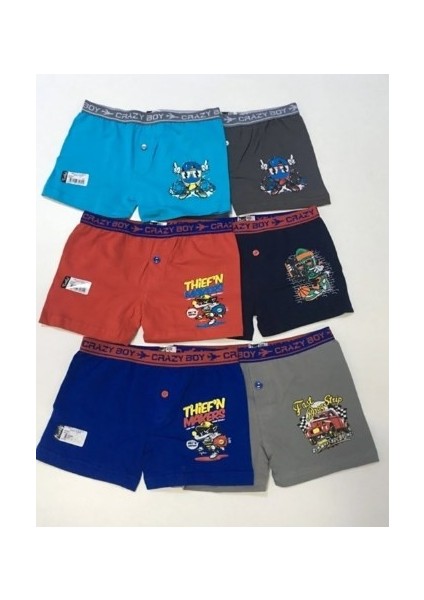 6'lı Erkek Çocuk Elastan Baskılı Boxer 0253