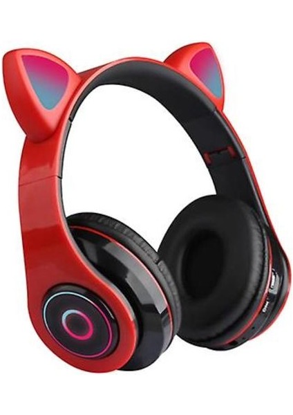 Kablosuz Kedi Kulak Kulaklık Bluetooth Kulaklık LED Işıkları Kulaklık Çocuklar Kız (Kırmızı) (Yurt Dışından)