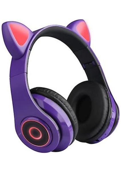Kablosuz Kedi Kulak Kulaklık Bluetooth Kulaklık LED Işıkları Kulaklık Çocuklar Kız (Kırmızı) (Yurt Dışından)