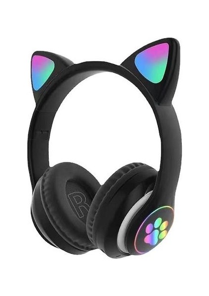LED Işık (Siyah) ile Kablosuz Bluetooth Kulaklık Kedi Kulak Kulaklık (Yurt Dışından)