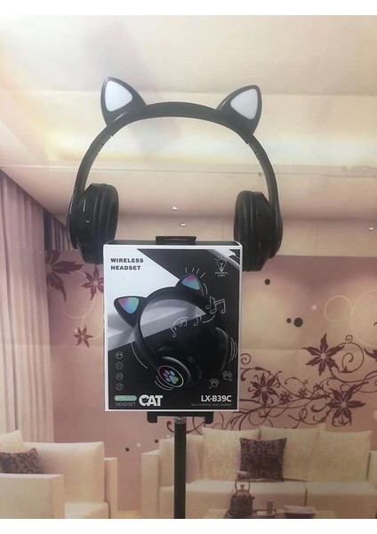 LED Işık (Siyah) ile Kablosuz Bluetooth Kulaklık Kedi Kulak Kulaklık (Yurt Dışından) fiyatları