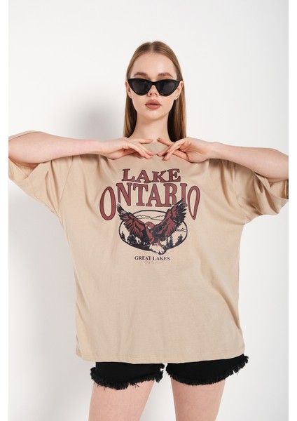 Kadın Lake Ontarıo Baskılı Oversize T-Shirt