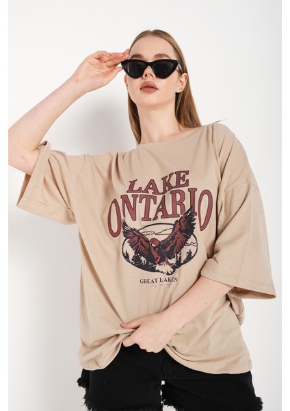 Kadın Lake Ontarıo Baskılı Oversize T-Shirt