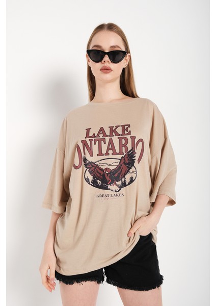 Kadın Lake Ontarıo Baskılı Oversize T-Shirt