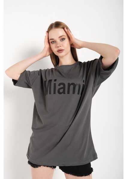 Kadın Oversize Miami Baskılı Tshirt