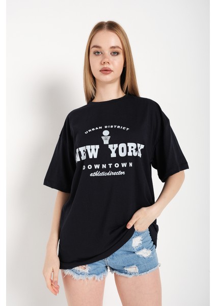 Kadın Oversize T-Shirt Ön Newyork Baskılı Tişört