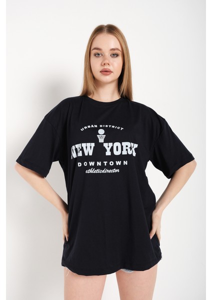 Kadın Oversize T-Shirt Ön Newyork Baskılı Tişört