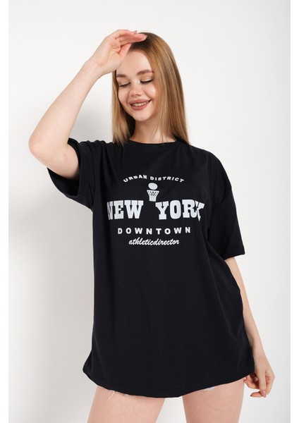 Kadın Oversize T-Shirt Ön Newyork Baskılı Tişört