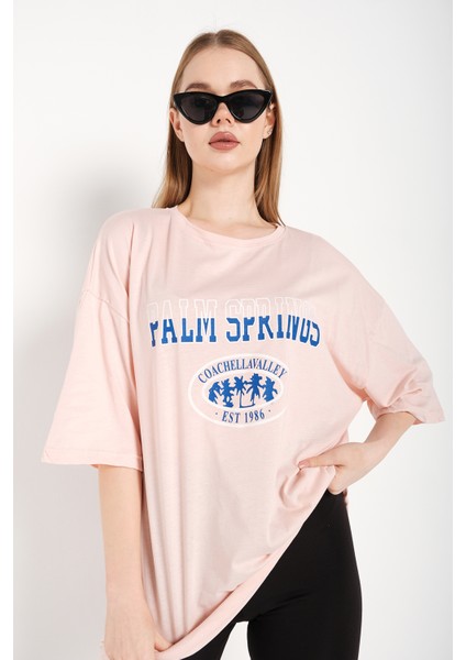 Kadın Palm Springs Baskılı Oversize T-Shirt