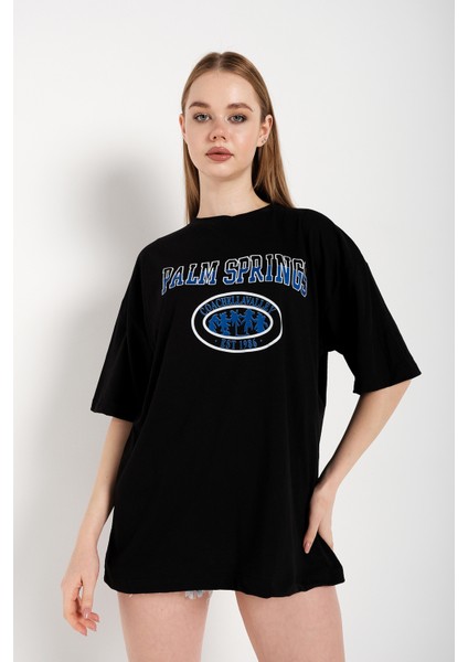 Kadın Palm Springs Baskılı Oversize T-Shirt