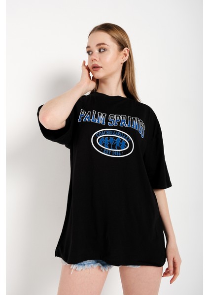 Kadın Palm Springs Baskılı Oversize T-Shirt modelleri