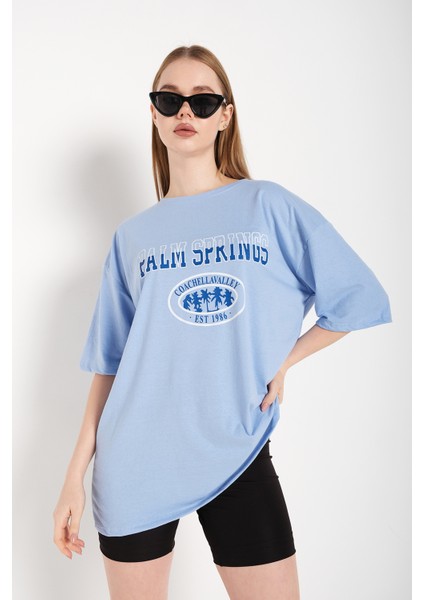 Kadın Palm Springs Baskılı Oversize T-Shirt