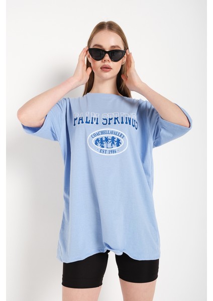 Kadın Palm Springs Baskılı Oversize T-Shirt