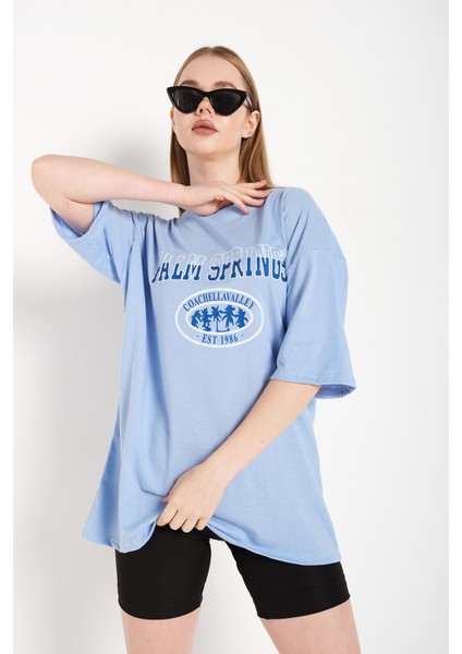 Kadın Palm Springs Baskılı Oversize T-Shirt