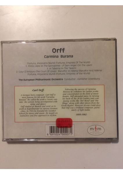 Carmına Burana - Orff - Hymısher Greenburg Conductıng - The European Phılharmonıc Orchestra - Türkiye Basım - CD Albüm - Kırmıı Bandrollü