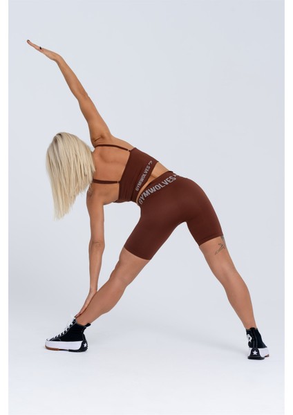 Kadın Spor Şort | Kahverengi | Dikişsiz Spor Şort | Fitilli | Anvelop Model | indirimleri
