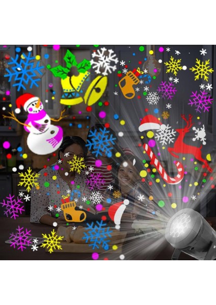 Projektör Lambası Çocuk Yatak Odası LED Gece Lambası Noel Dekor Dönen Noel Baba Kardan Adam Projektör (Yurt Dışından)
