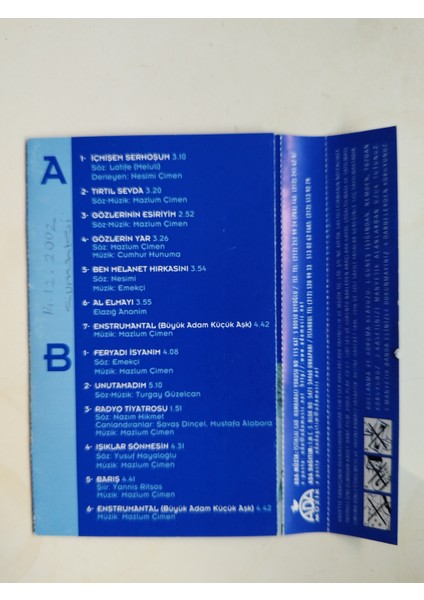 Mazlum Çimen Feryadı Isyanım - 2001TÜRKIYE Basım Kaset Albüm