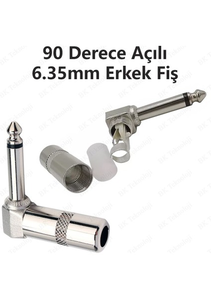 BK Teknoloji 90 Derece Jack Lehim Konektörü 6.35MM Mono L Tip Metal Erkek Jack