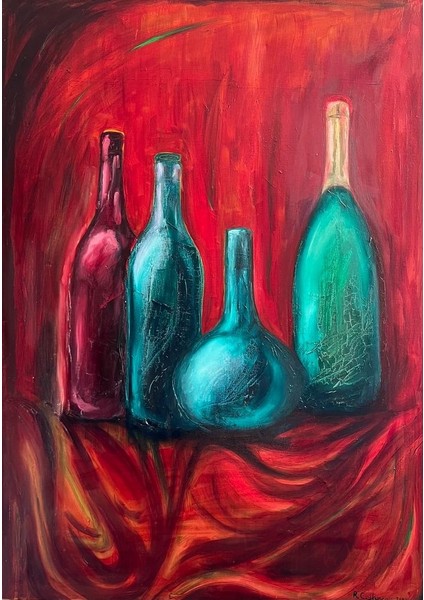 Cam Şişeler Kanvas Üzerine Yağlı Boya 100X70