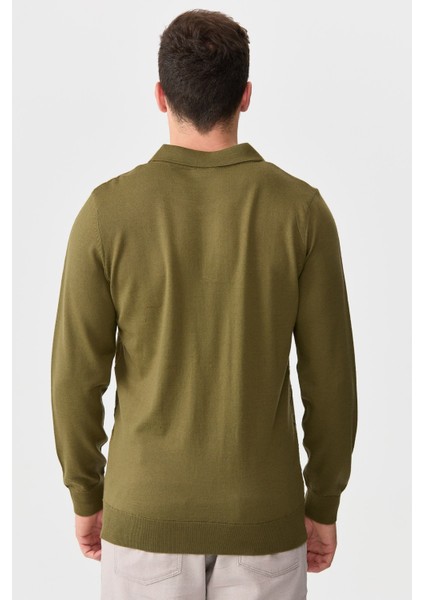 Erkek Polo Yaka Önü Desenli Kazak A.haki fırsatları