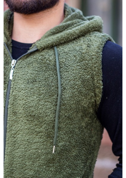 Erkek Haki Peluş Yumoş Fermuarlı Kapüşonlu Yelek 22EYLKPELO indirimleri