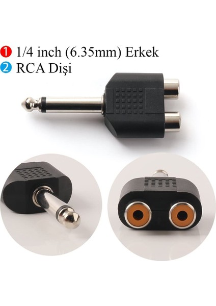 6.35MM 1/4 Erkek Mono - 2rca Dişi Çevirici Adaptör