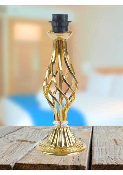 Kadife Kaplı Klasik Model Abajur Gold Ayak Haki Yeşil Kumaş AB85639