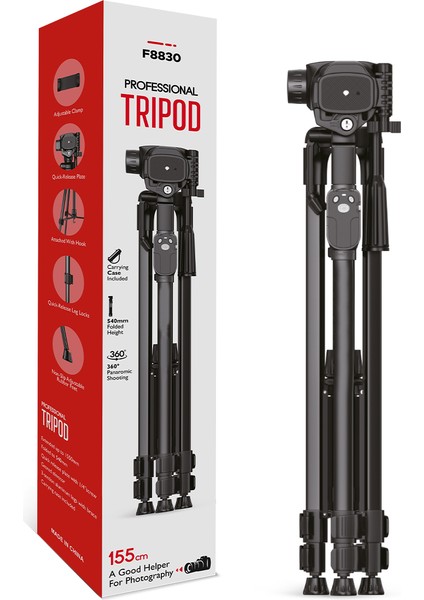 8830 150 cm Tripod Çantalı Bluetooth Kumandalı Profesyonel Telefon ve Fotoğraf Makinesi Tutucu