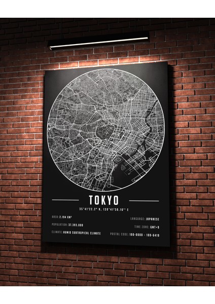 Tokyo 50 x 70 cm Şehir Haritası Kanvas Tablo