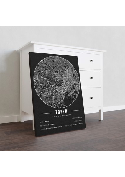 Tokyo 50 x 70 cm Şehir Haritası Kanvas Tablo