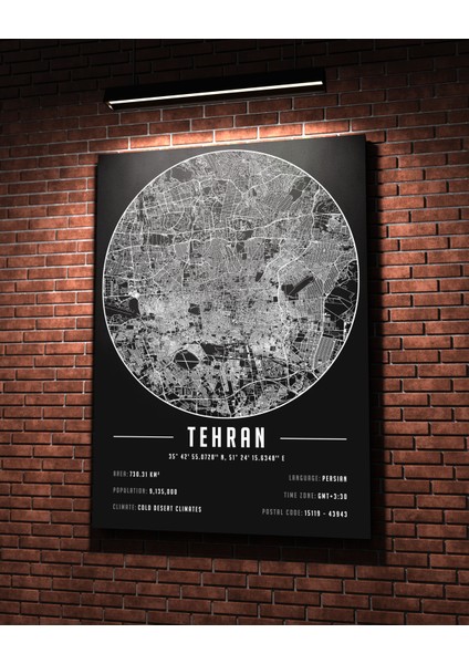Tahran 50 x 70 cm Şehir Haritası Kanvas Tablo