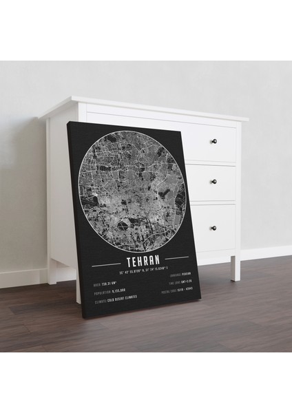 Tahran 50 x 70 cm Şehir Haritası Kanvas Tablo