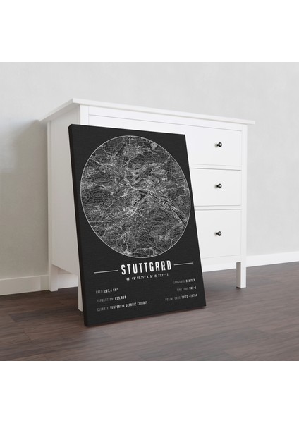 Stuttgard 50 x 70 cm Şehir Haritası Kanvas Tablo