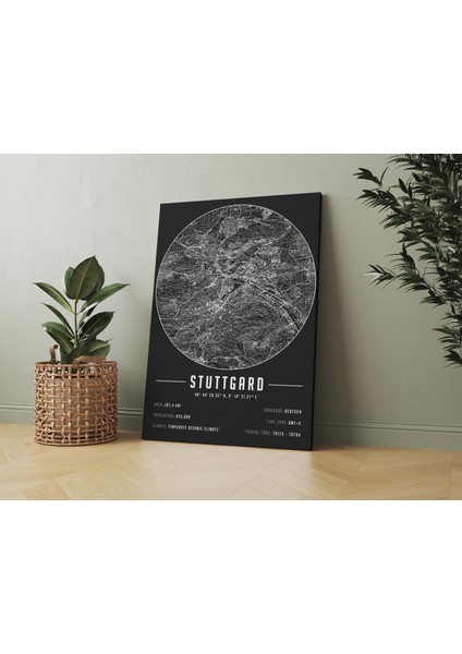 Stuttgard 50 x 70 cm Şehir Haritası Kanvas Tablo